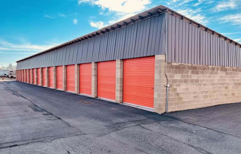 a line of storage units