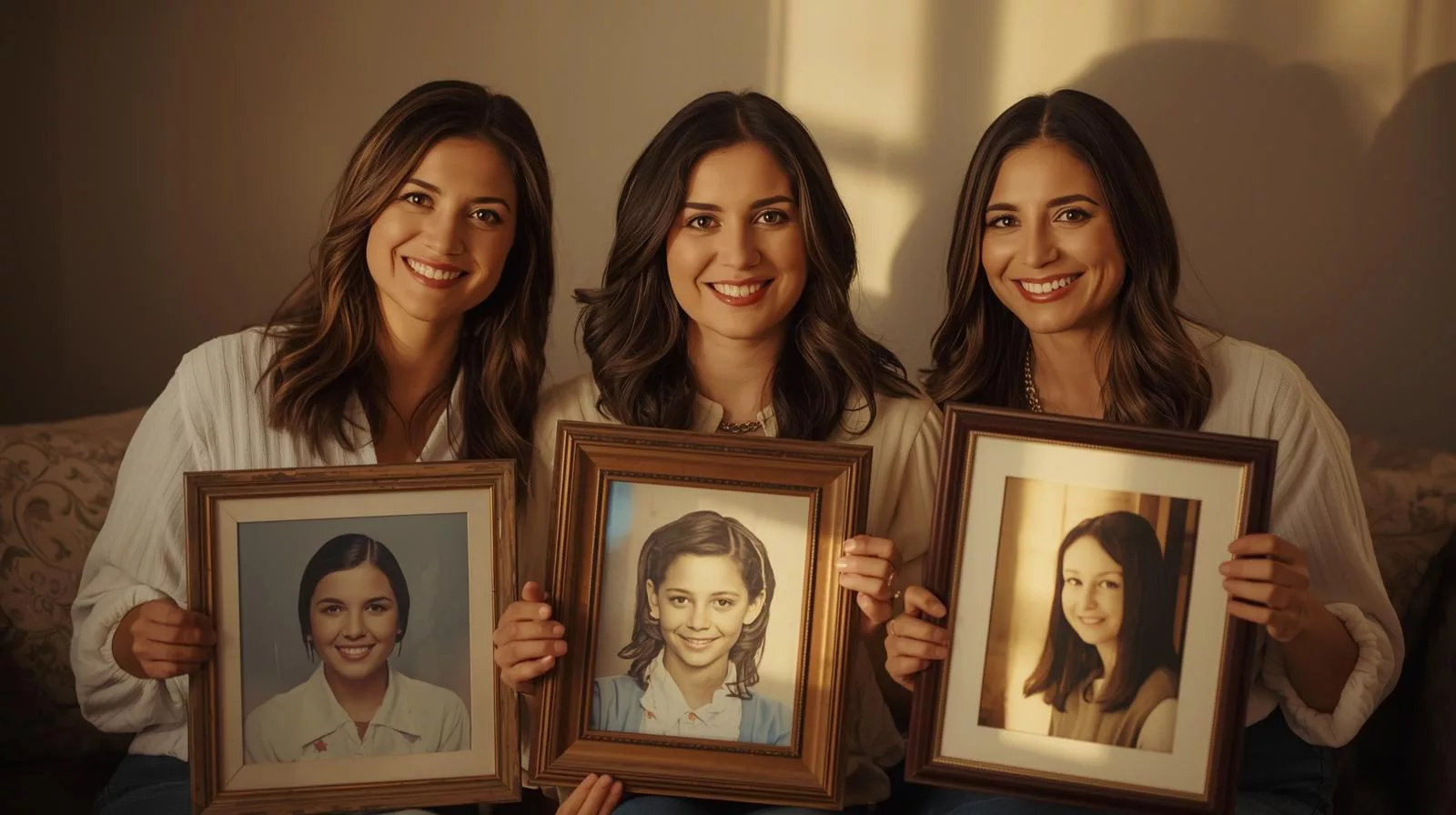 Team holding childhood photos