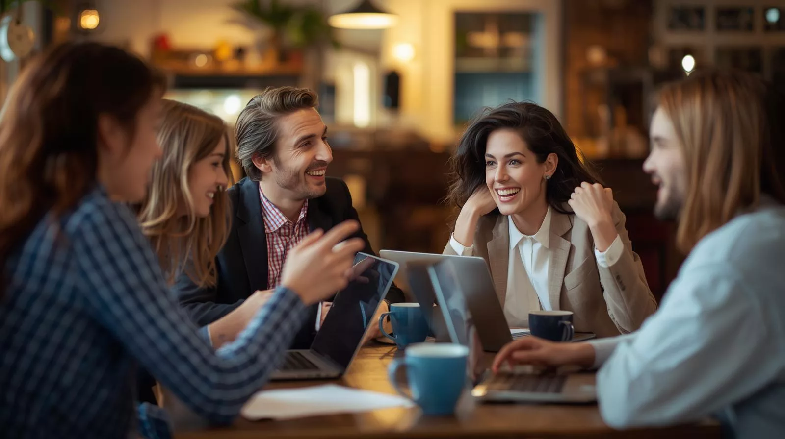 Real estate team working in action at a cafe