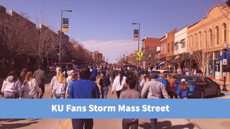 KU Fans storm mass street final four bound 2022