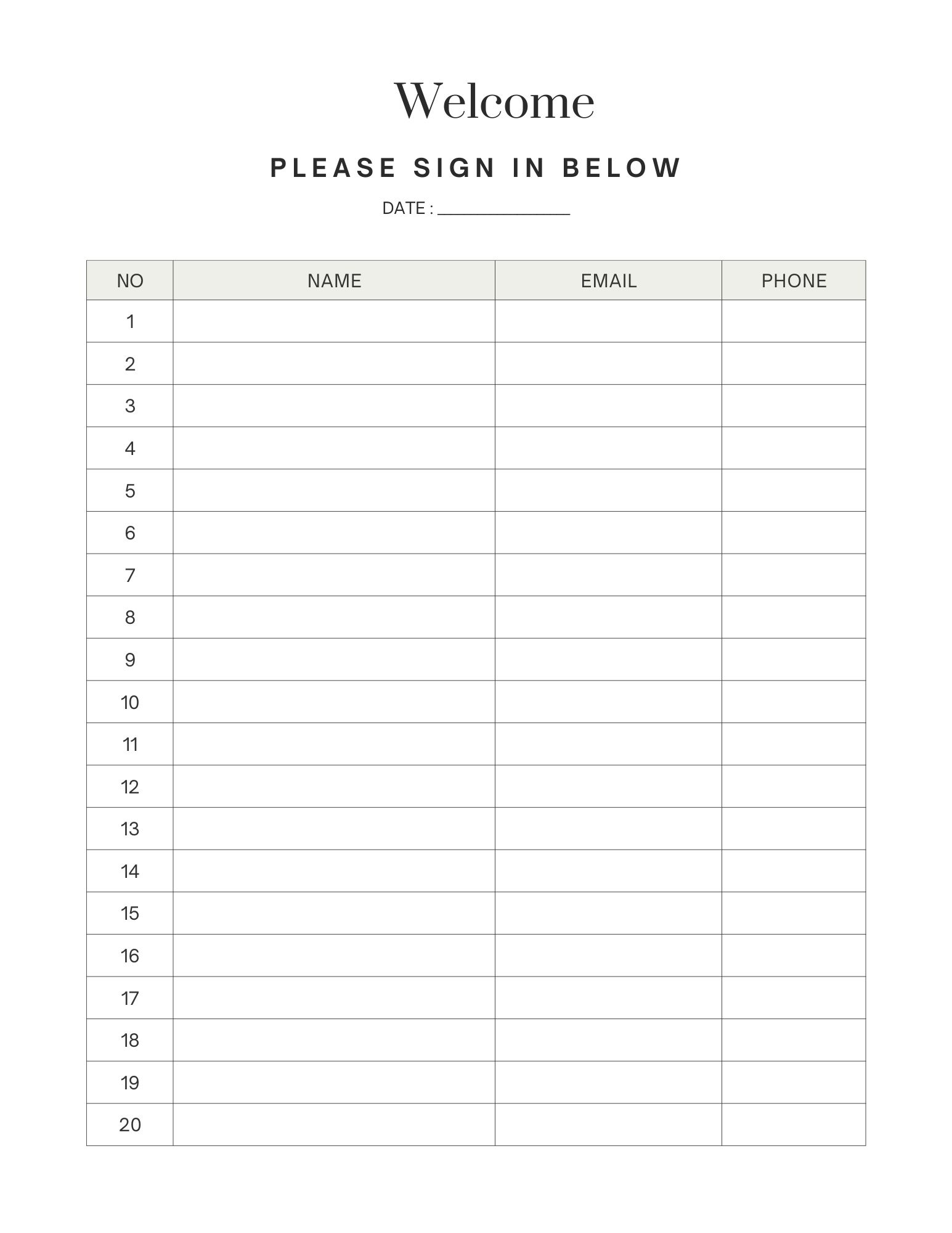 free sign in sheet for open house
