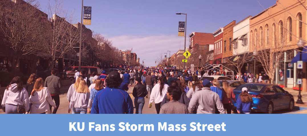 KU Fans storm mass street final four bound 2022